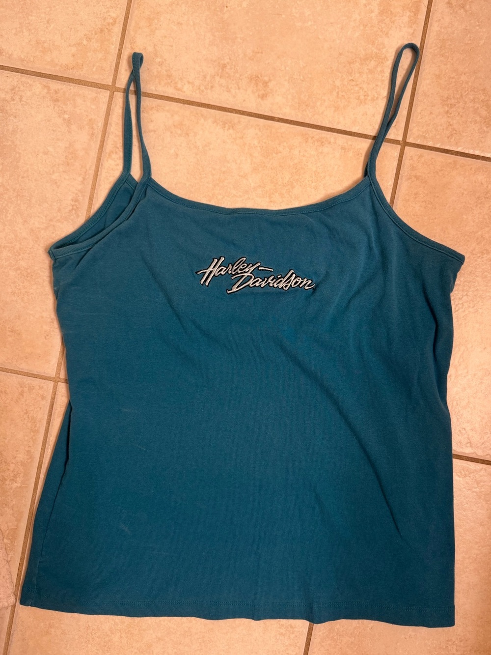 Harley Davidson Y2K Teal Cami Tank Built In Bra 1X
